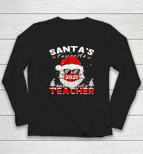 Santa's Favorite Substitute Teacher Christmas Santa Face Long Sleeve T-Shirt