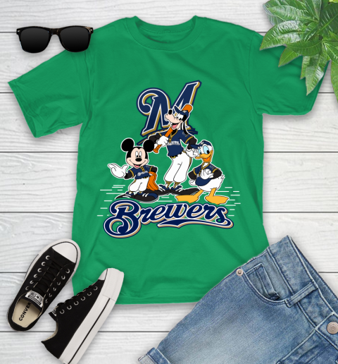 MLB Milwaukee Brewers Mickey Mouse Donald Duck Goofy Baseball T Shirt Youth T-Shirt 8