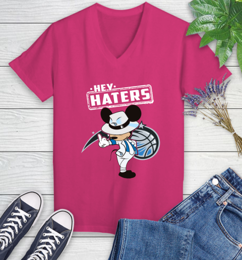 NBA Hey Haters Mickey Basketball Sports Orlando Magic Women's V-Neck T-Shirt 9