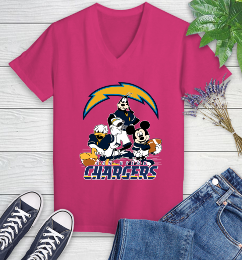 NFL San Diego Chargers Mickey Mouse Donald Duck Goofy Football Shirt Women's V-Neck T-Shirt 9
