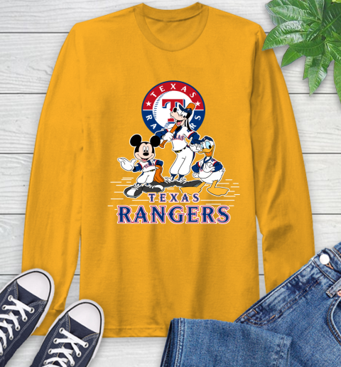 MLB Texas Rangers Mickey Mouse Donald Duck Goofy Baseball T Shirt Long Sleeve T-Shirt 2