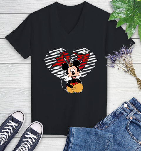 NFL Tampa Bay Buccaneers The Heart Mickey Mouse Disney Football T Shirt_000 Women's V-Neck T-Shirt