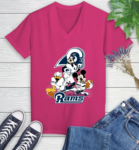 NFL Los Angeles Rams Mickey Mouse Donald Duck Goofy Football Shirt Women's V-Neck T-Shirt 9