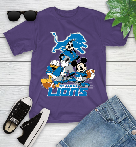 NFL Detroit Lions Mickey Mouse Donald Duck Goofy Football Shirt Youth T-Shirt 3