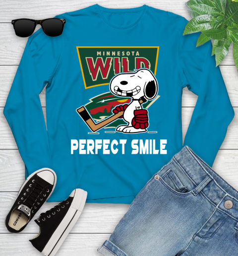 NHL Minnesota Wild Snoopy Perfect Smile The Peanuts Movie Hockey T Shirt Youth Long Sleeve 8