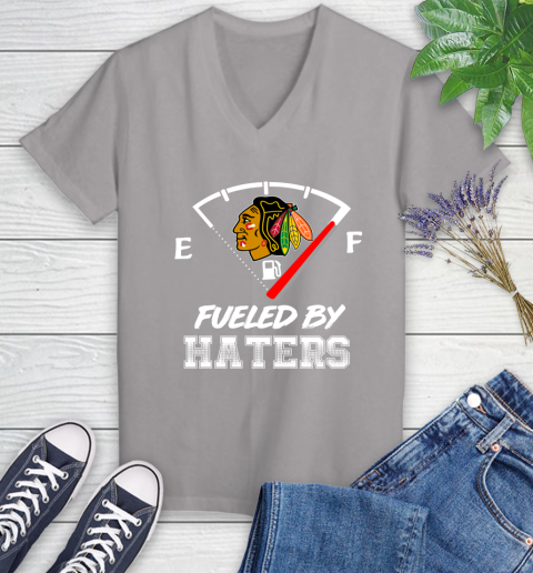 Chicago Blackhawks NHL Hockey Fueled By Haters Sports Women's V-Neck T-Shirt 4