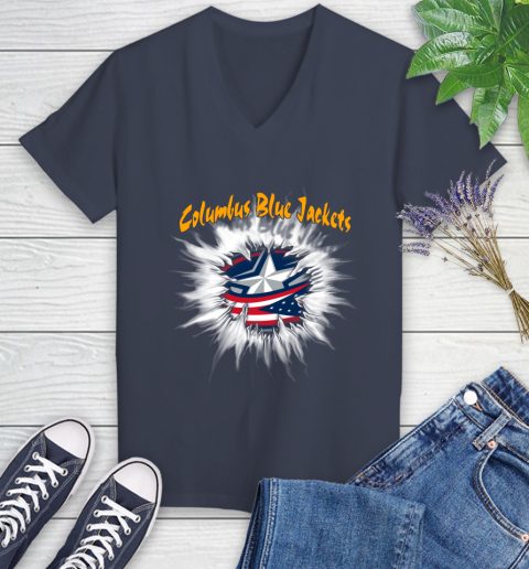 Columbus Blue Jackets NHL Hockey Adoring Fan Rip Sports Women's V-Neck T-Shirt 12
