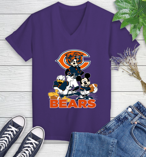 NFL Chicago Bears Mickey Mouse Donald Duck Goofy Football Shirt Women's V-Neck T-Shirt 3