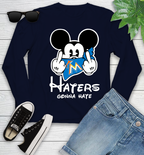 MLB Miami Marlins Haters Gonna Hate Mickey Mouse Disney Baseball T Shirt_000 Youth Long Sleeve 2