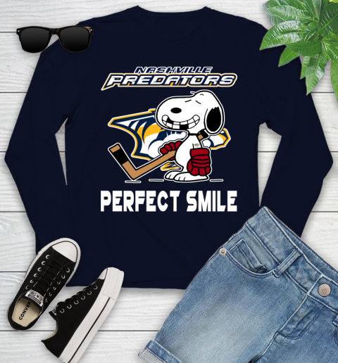 NHL Nashville Predators Snoopy Perfect Smile The Peanuts Movie Hockey T Shirt Youth Long Sleeve 2