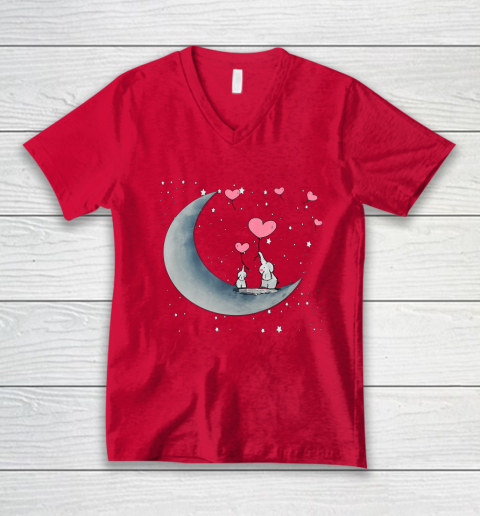 Heart Balloon Elephant Vintage Valentine Mom Crescent Moon V-Neck T-Shirt 11