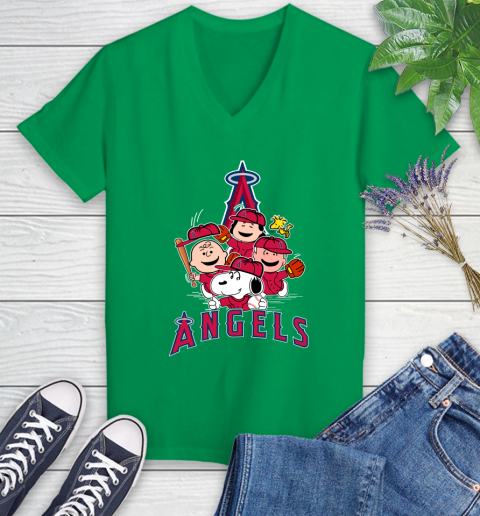 MLB Los Angeles Angels Snoopy Charlie Brown Woodstock The Peanuts Movie Baseball T Shirt_000 Women's V-Neck T-Shirt 5