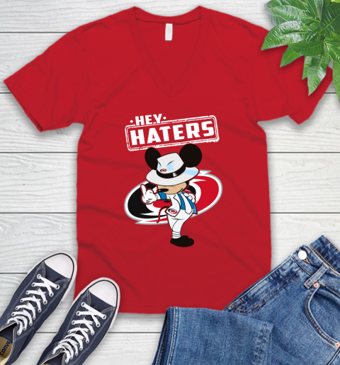 NHL Hey Haters Mickey Hockey Sports Carolina Hurricanes V-Neck T-Shirt 6