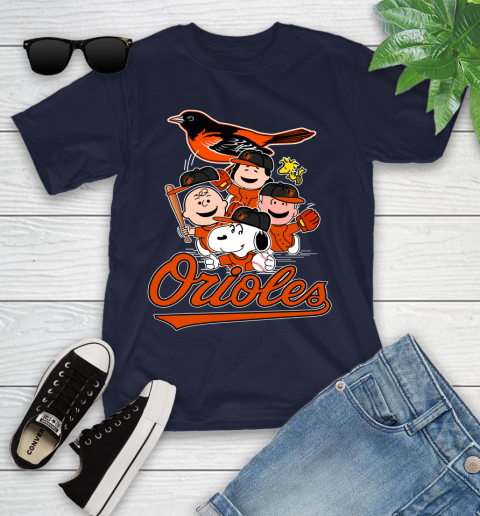MLB Baltimore Orioles Snoopy Charlie Brown Woodstock The Peanuts Movie Baseball T Shirt_000 Youth T-Shirt 2