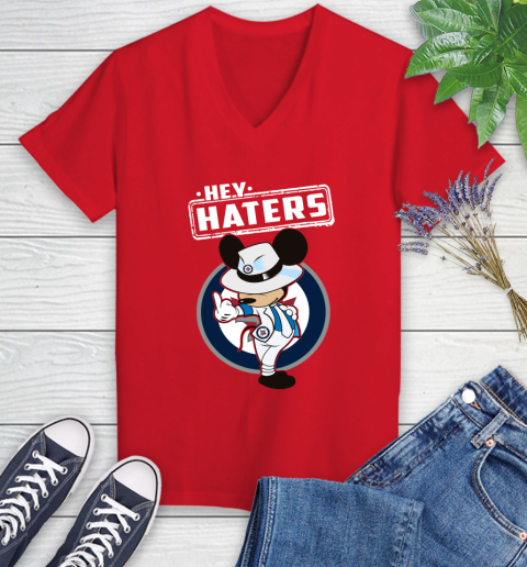 NHL Hey Haters Mickey Hockey Sports Winnipeg Jets Women's V-Neck T-Shirt 11