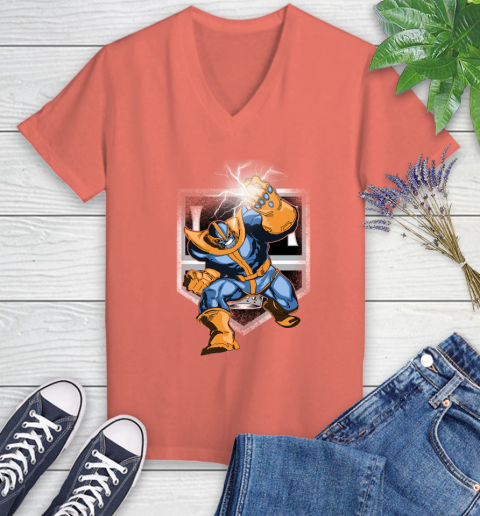 Los Angeles Kings NHL Hockey Thanos Avengers Infinity War Marvel Women's V-Neck T-Shirt 6
