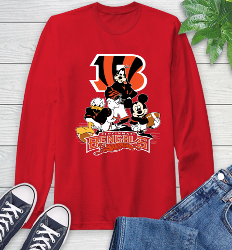 NFL Cincinnati Bengals Mickey Mouse Donald Duck Goofy Football Shirt Long Sleeve T-Shirt 11