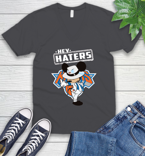 NBA Hey Haters Mickey Basketball Sports New York Knicks V-Neck T-Shirt 4