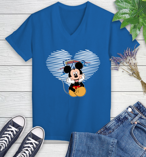 NBA Oklahoma City Thunder The Heart Mickey Mouse Disney Basketball Women's V-Neck T-Shirt 10