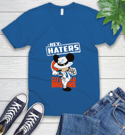 NFL Hey Haters Mickey Football Sports Cleveland Browns V-Neck T-Shirt 5