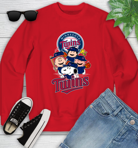 MLB Minnesota Twins Snoopy Charlie Brown Woodstock The Peanuts Movie Baseball T Shirt_000 Youth Sweatshirt 8