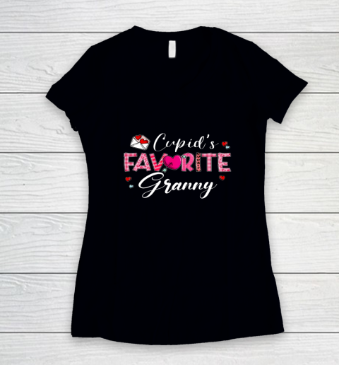 Cupid's Favorite Granny Leopard Plaid Funny Valentine Day Women's V-Neck T-Shirt
