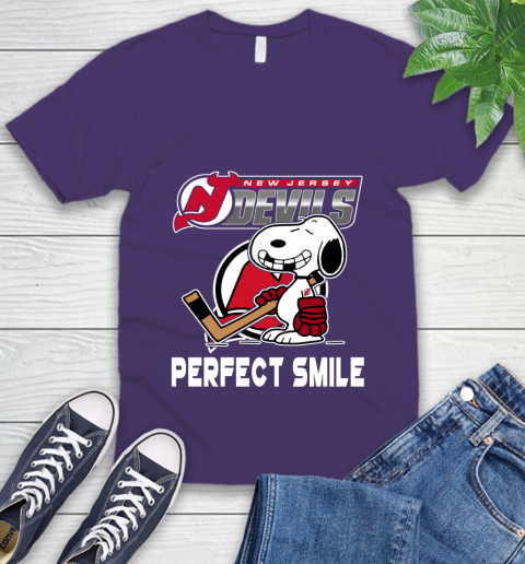 NHL New Jersey Devils Snoopy Perfect Smile The Peanuts Movie Hockey T Shirt V-Neck T-Shirt 9
