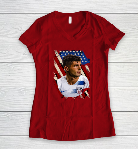 Christian Pulisic USA Soccer Player Women s V Neck T Shirt Tee For Sports