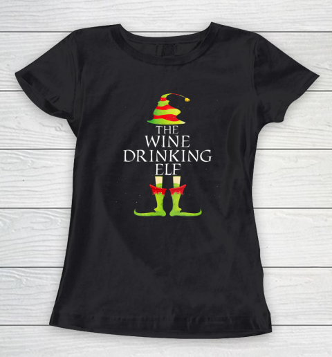 Wine Drinking Elf Matching Family Group Christmas Pajama Women's T-Shirt