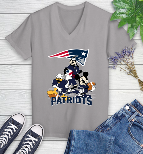 NFL New England Patriots Mickey Mouse Donald Duck Goofy Football Shirt Women's V-Neck T-Shirt 4