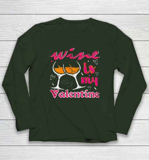 Wine Is My Valentine Funny Vintage Valentines Day Long Sleeve T-Shirt 3