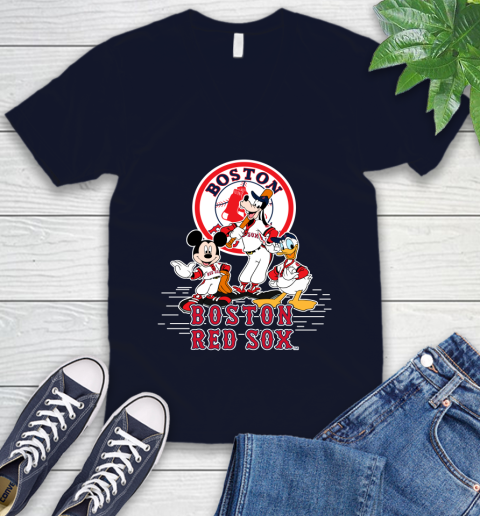MLB Boston Red Sox Mickey Mouse Donald Duck Goofy Baseball T Shirt V-Neck T-Shirt 2
