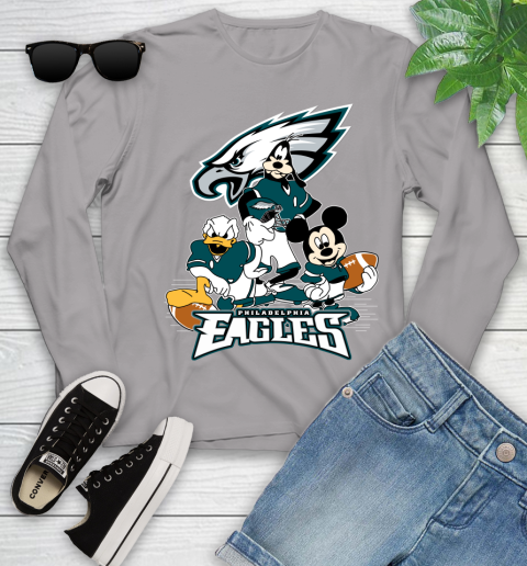 NFL Philadelphia Eagles Mickey Mouse Donald Duck Goofy Football Shirt Youth Long Sleeve 5