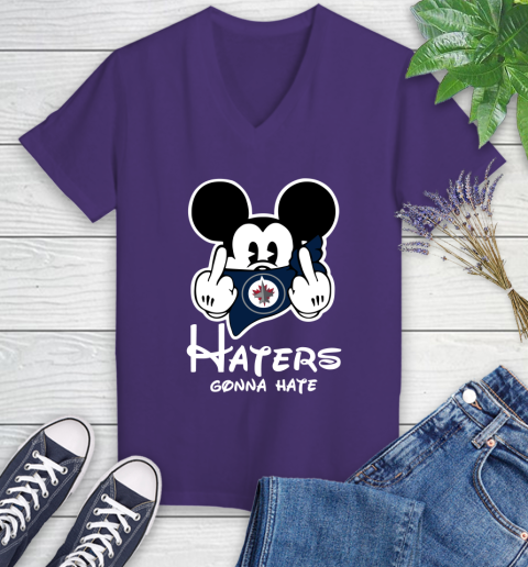 NHL Winnipeg Jets Haters Gonna Hate Mickey Mouse Disney Hockey T Shirt Women's V-Neck T-Shirt 3