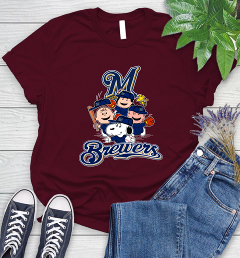MLB Milwaukee Brewers Snoopy Charlie Brown Woodstock The Peanuts Movie Baseball T Shirt_000 Women's T-Shirt 7