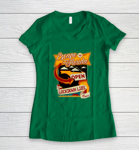 Escape To Florida Shirt Ron DeSantis (Print on front and back) Women's V-Neck T-Shirt 17