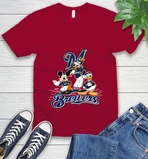 MLB Milwaukee Brewers Mickey Mouse Donald Duck Goofy Baseball T Shirt V-Neck T-Shirt 7