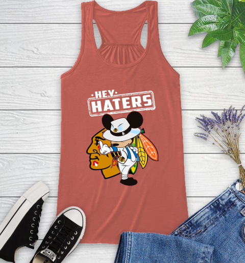 NHL Hey Haters Mickey Hockey Sports Chicago Blackhawks Racerback Tank 3