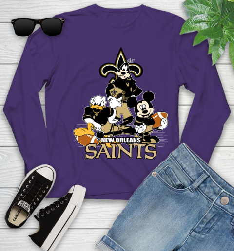 NFL New Orleans Saints Mickey Mouse Donald Duck Goofy Football Shirt Youth Long Sleeve 4