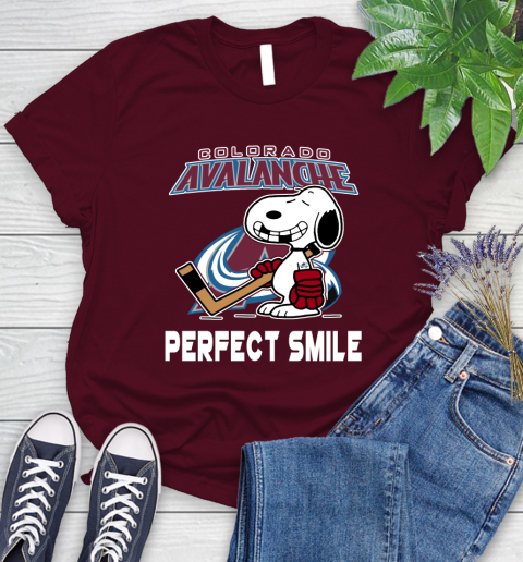 NHL Colorado Avalanche Snoopy Perfect Smile The Peanuts Movie Hockey T Shirt Women's T-Shirt 7