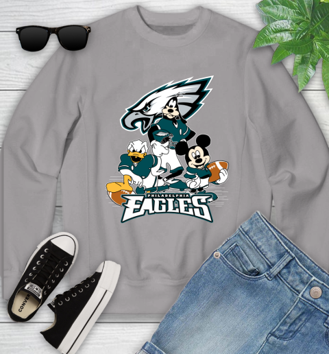NFL Philadelphia Eagles Mickey Mouse Donald Duck Goofy Football Shirt Youth Sweatshirt 3