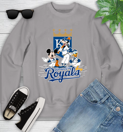 MLB Kansas City Royals Mickey Mouse Donald Duck Goofy Baseball T Shirt Youth Sweatshirt 3