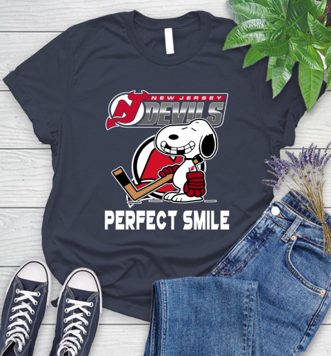 NHL New Jersey Devils Snoopy Perfect Smile The Peanuts Movie Hockey T Shirt Women's T-Shirt 14