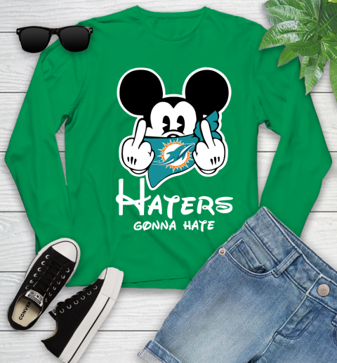 NFL Miami Dolphins Haters Gonna Hate Mickey Mouse Disney Football T Shirt Youth Long Sleeve 7
