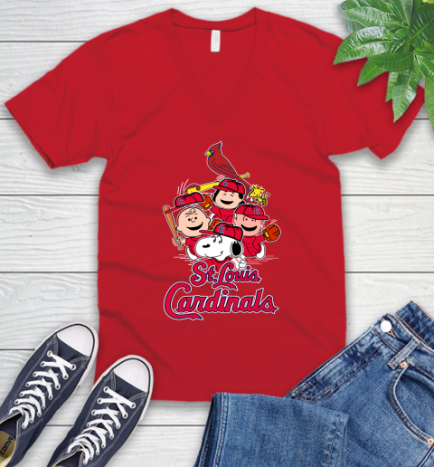 MLB St.Louis Cardinals Snoopy Charlie Brown Woodstock The Peanuts Movie Baseball T Shirt_000 V-Neck T-Shirt 6
