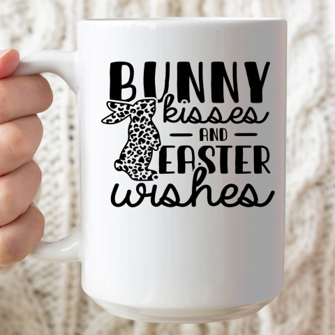 Cute Easter Shirt Bunny Kisses Easter Wishes Spring Leopard Print Ceramic Mug 15oz