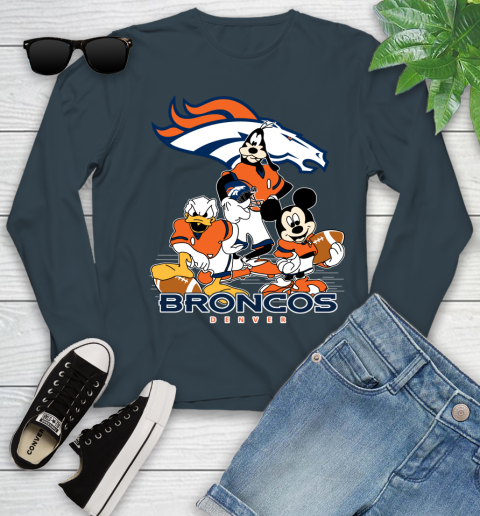NFL Denver Broncos Mickey Mouse Donald Duck Goofy Football Shirt Youth Long Sleeve 9