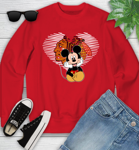 NHL Chicago Blackhawks Carolina Hurricanes The Heart Mickey Mouse Disney Hockey Youth Sweatshirt 8