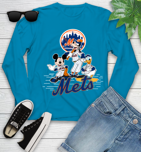 MLB New York Mets Mickey Mouse Donald Duck Goofy Baseball T Shirt Youth Long Sleeve 8