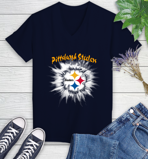 Pittsburgh Steelers NFL Football Adoring Fan Rip Sports Women's V-Neck T-Shirt 2